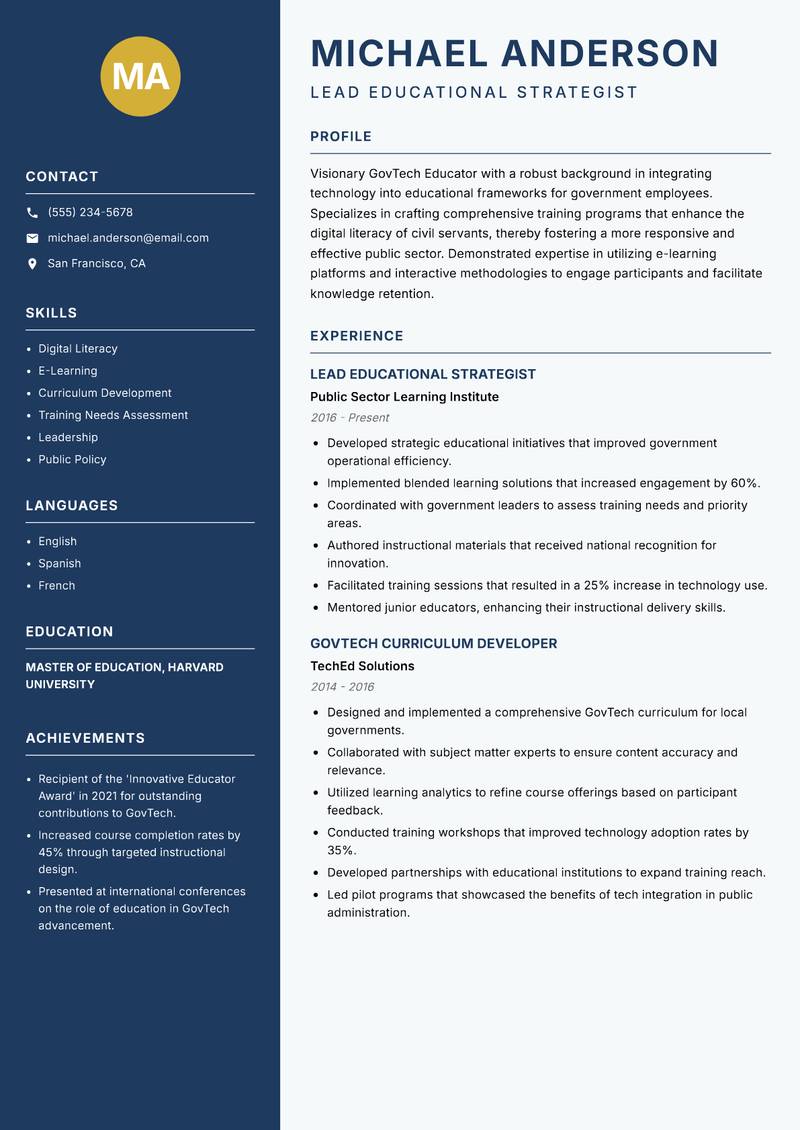 GovTech Educator resume sample — Lead Educational Strategist focus