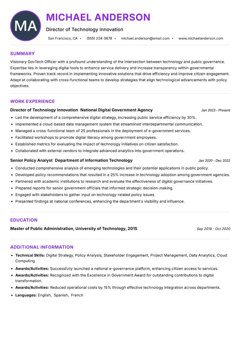 GovTech Officer resume example