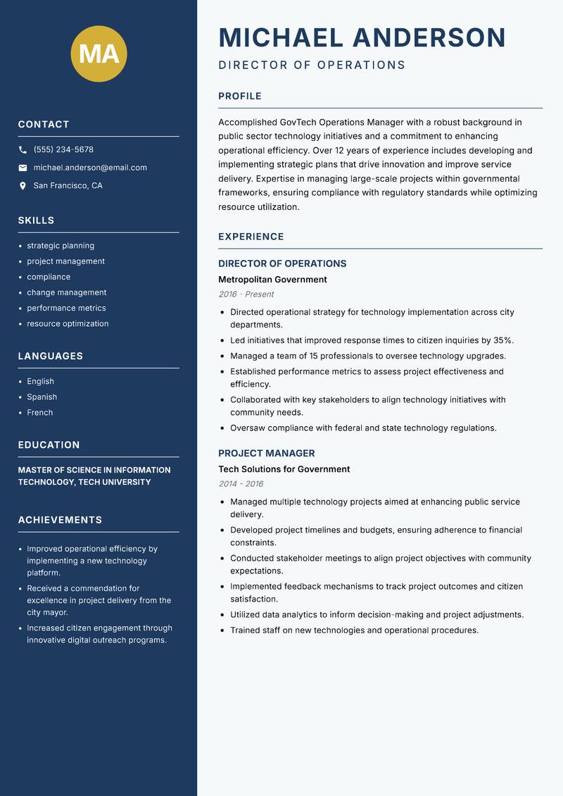 GovTech Operations Manager resume sample — Director of Operations focus