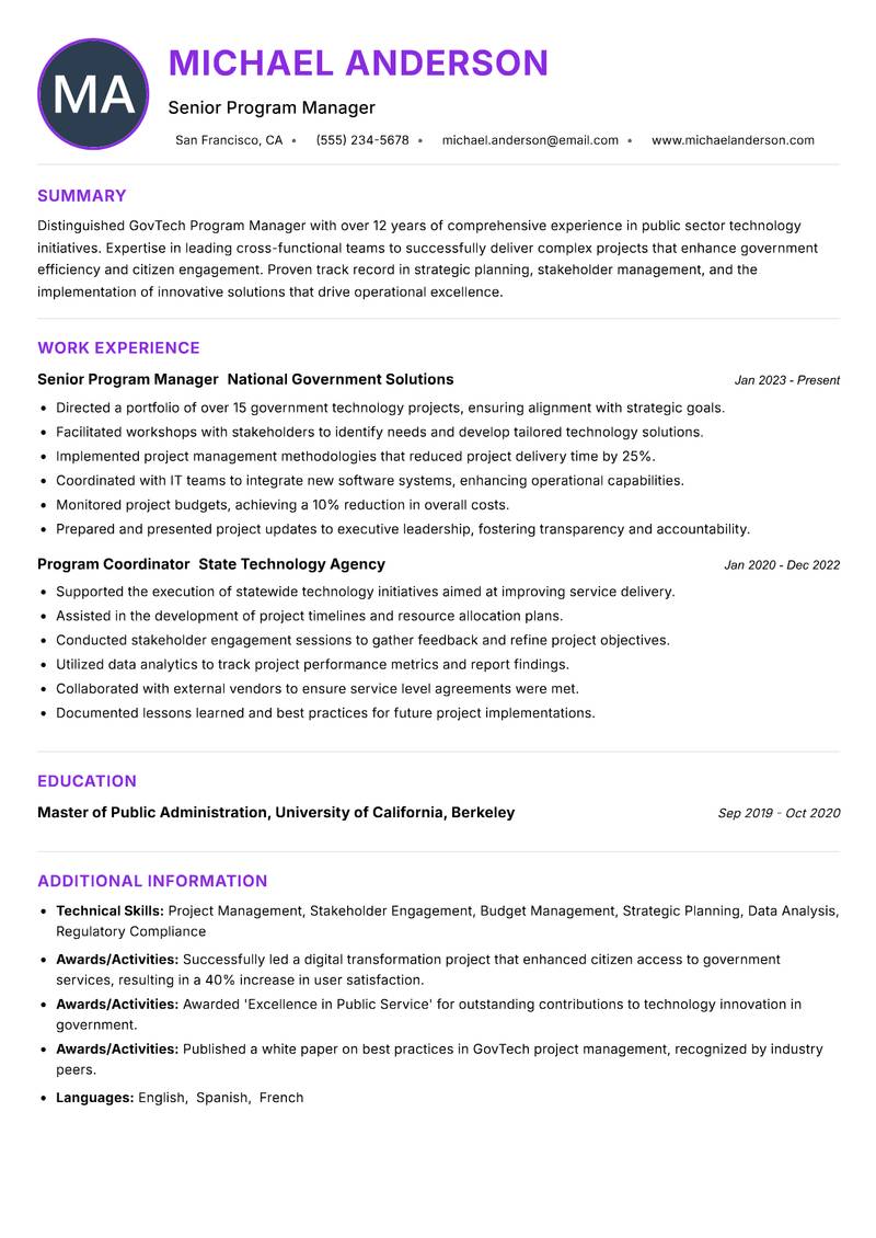 GovTech Program Manager resume example