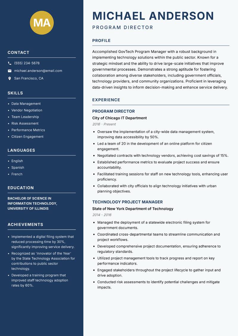 GovTech Program Manager resume sample — Program Director focus