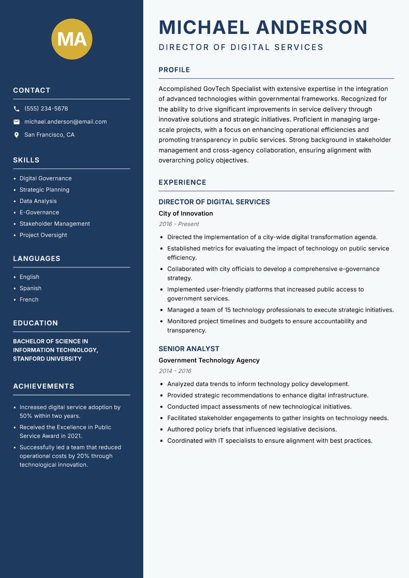 GovTech Specialist resume sample — Director of Digital Services focus