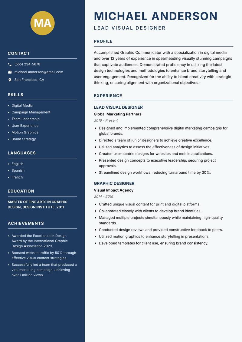 Graphic Communicator resume sample — Lead Visual Designer focus