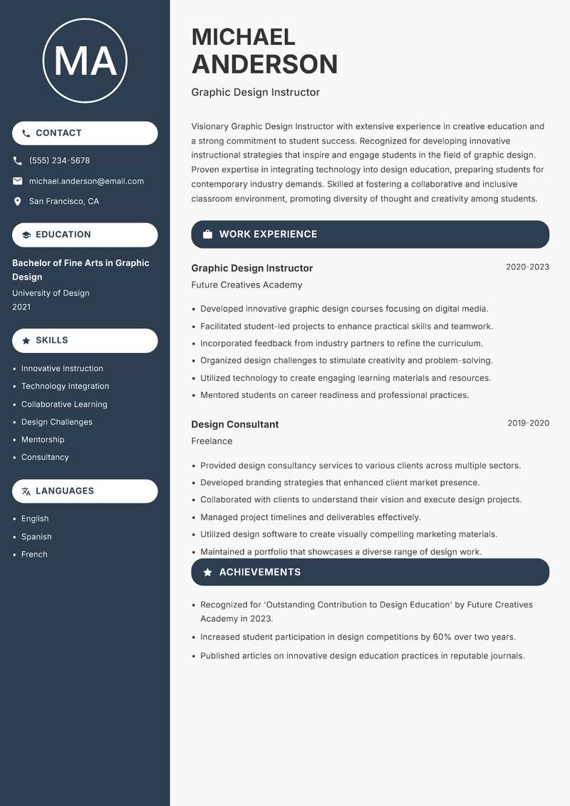 Graphic Design Instructor resume sample — Graphic Design Instructor focus