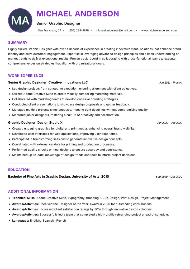 Graphic Designer resume example