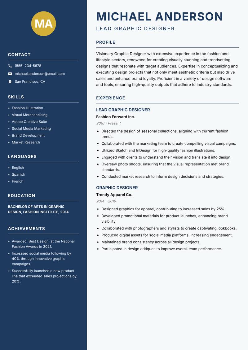 Graphic Designer resume sample — Lead Graphic Designer focus