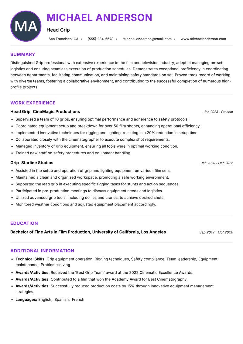 Grip resume example