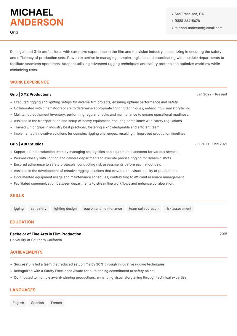 Grip resume sample — Grip focus