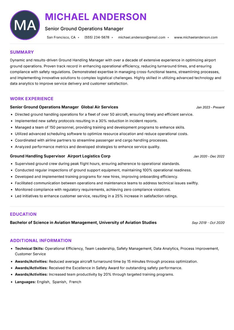 Ground Handling Manager resume example