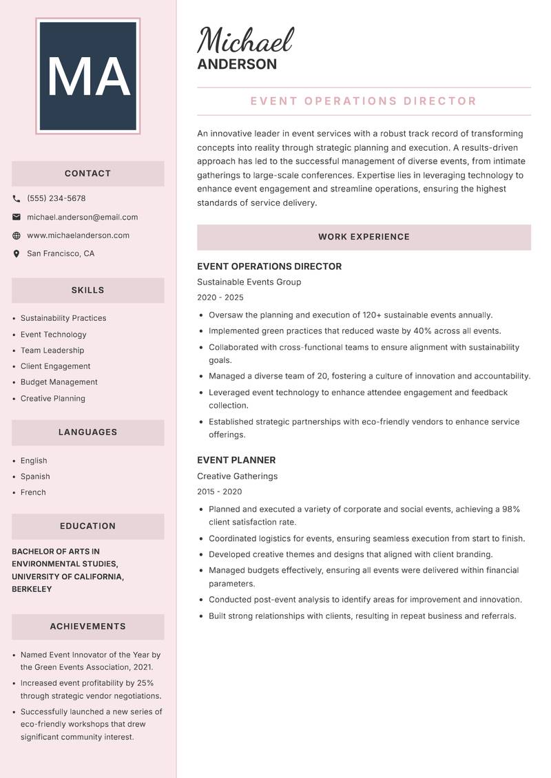 Head of Event Services resume sample — Event Operations Director focus