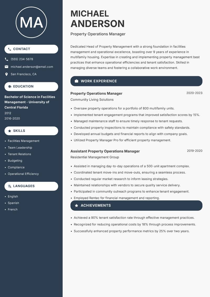 Head of Property Management resume sample — Property Operations Manager focus