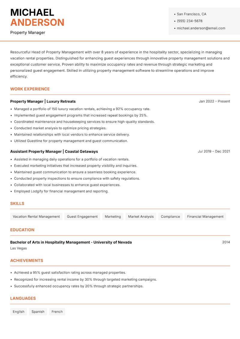 Head of Property Management resume sample — Property Manager focus