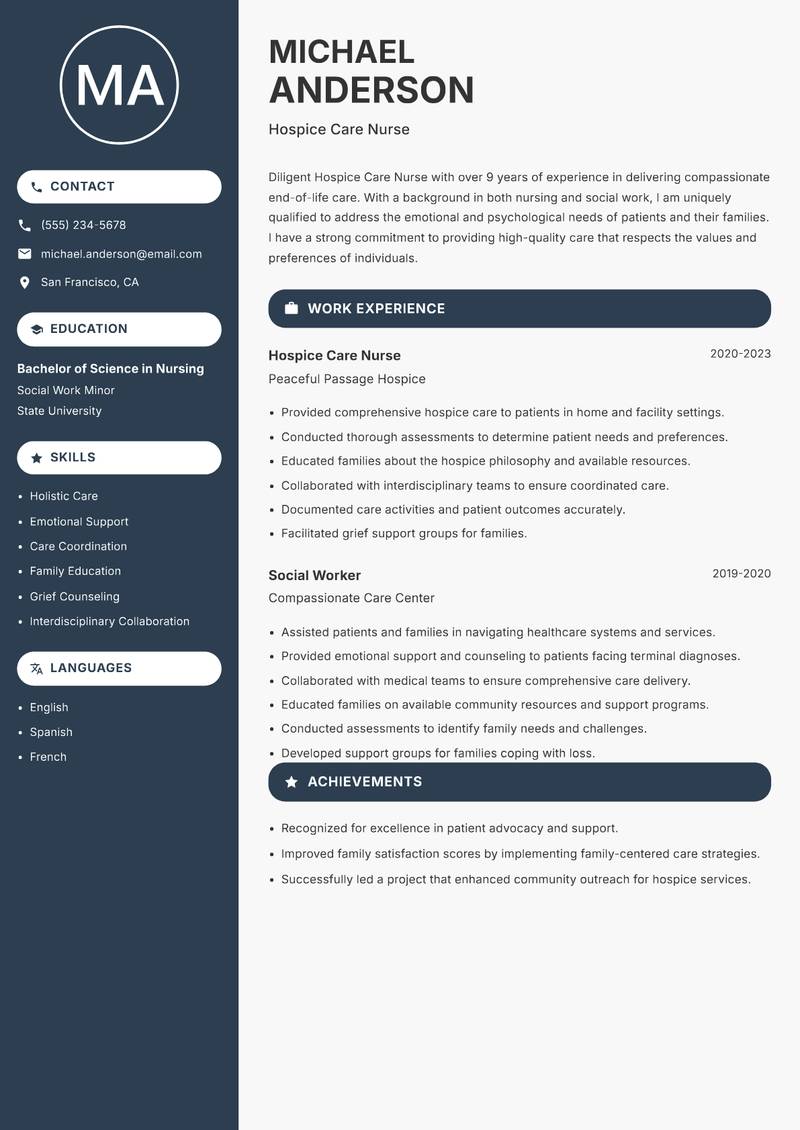 Hospice Care Nurse resume sample — Hospice Care Nurse focus