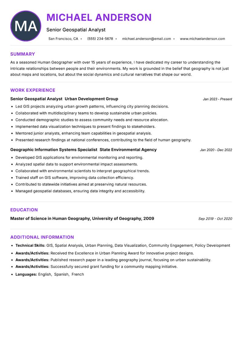Human Geographer resume example
