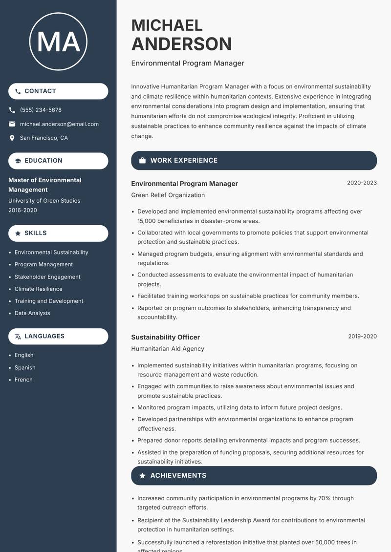 Humanitarian Program Manager resume sample — Environmental Program Manager focus