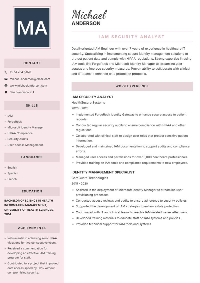 IAM Engineer resume sample — IAM Security Analyst focus