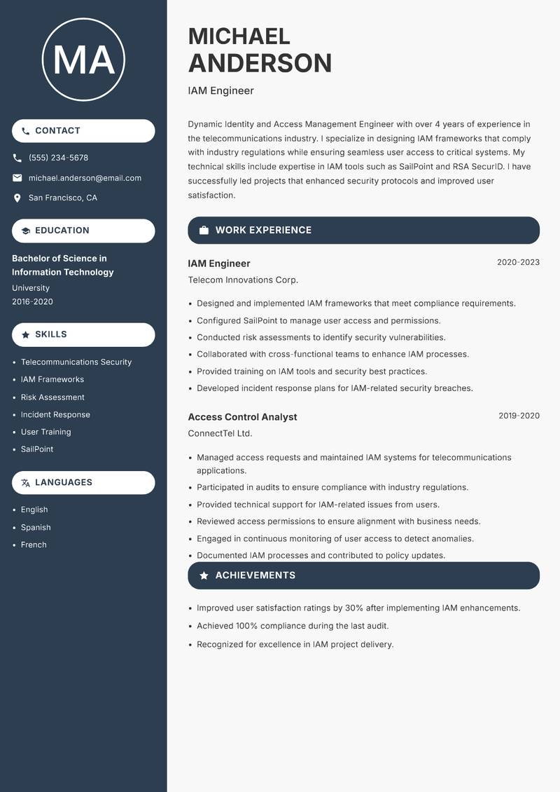 Identity and Access Management Engineer resume sample — IAM Engineer focus