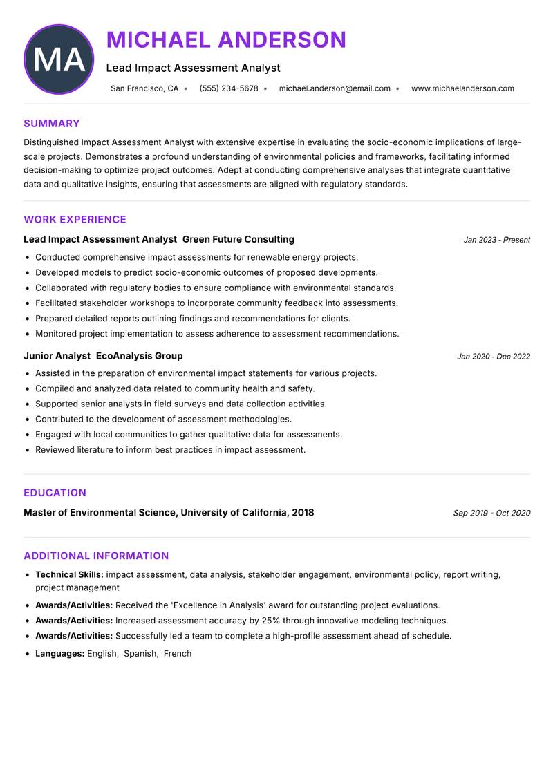 Impact Assessment Analyst resume example