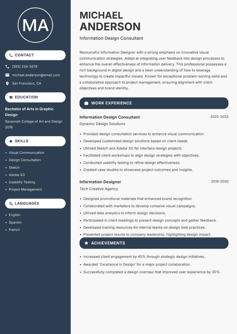 Information Designer resume sample — Information Design Consultant focus