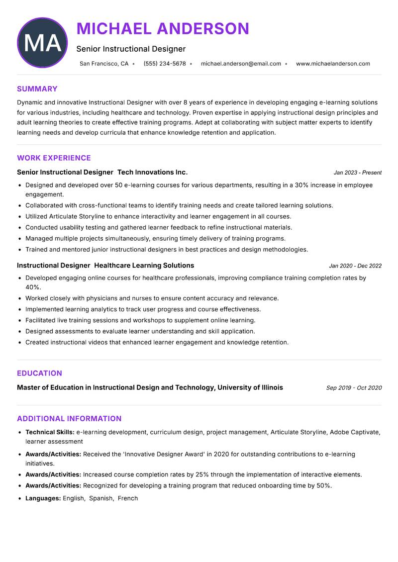 Instructional Designer resume example