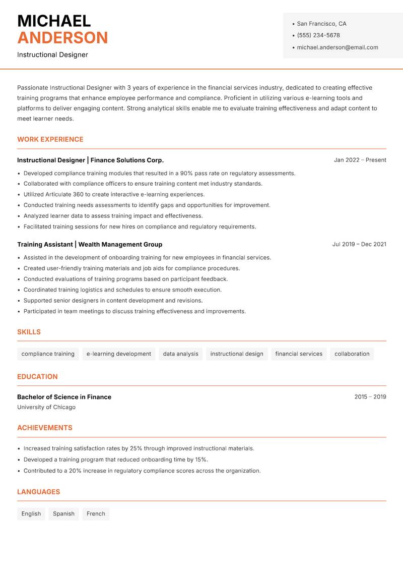 Instructional Designer resume sample — Instructional Designer focus