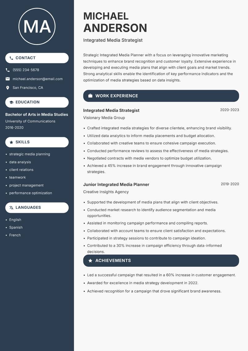 Integrated Media Planner resume sample — Integrated Media Strategist focus