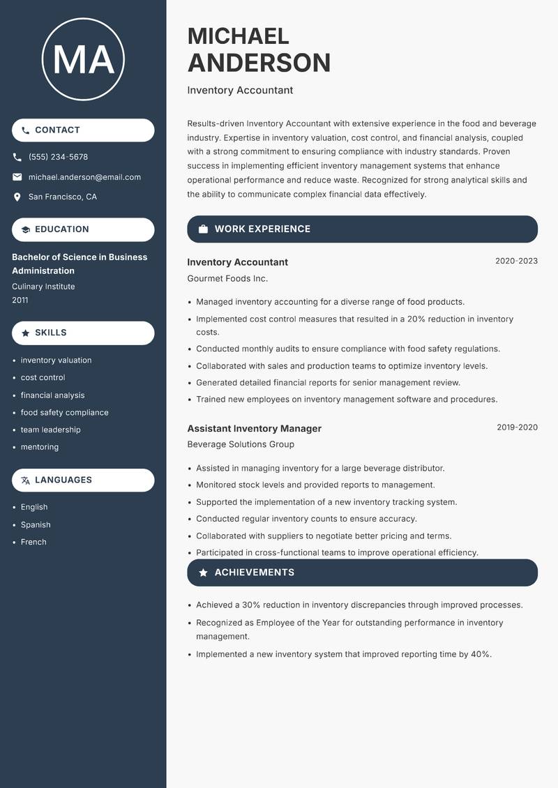 Inventory Accountant resume sample — Inventory Accountant focus