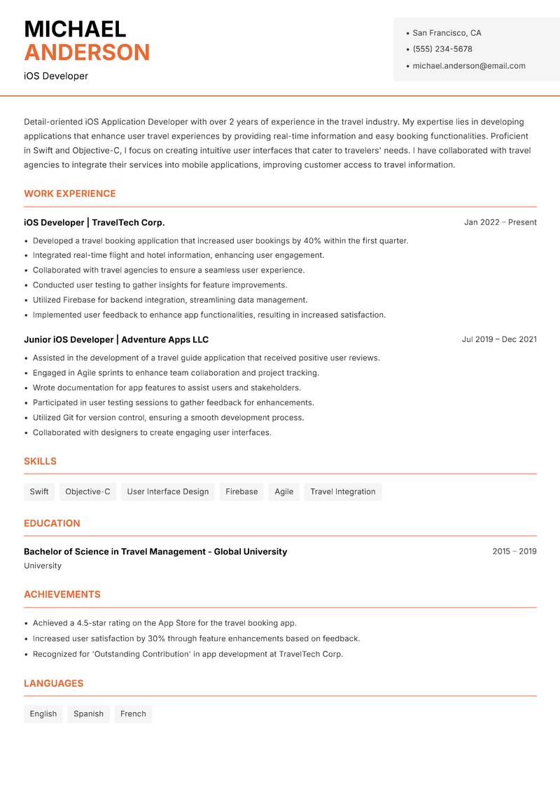 iOS Application Developer resume sample — iOS Developer focus