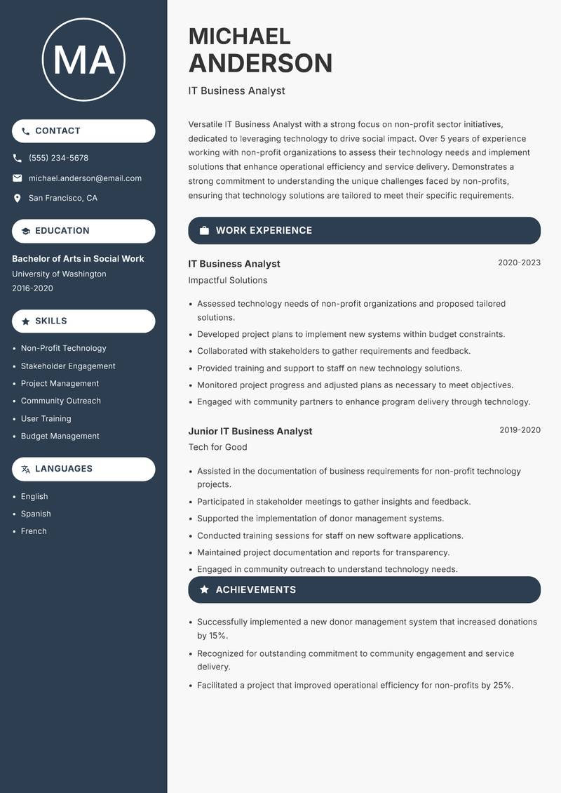 IT Business Analyst resume sample — IT Business Analyst focus