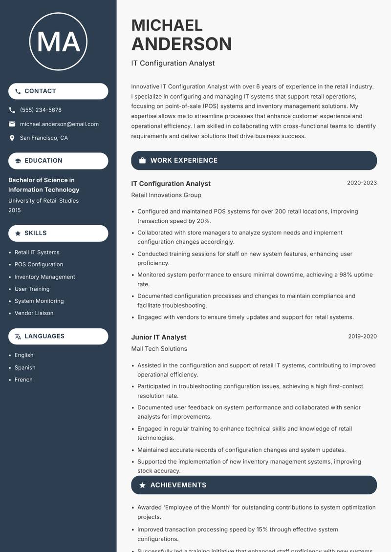 IT Configuration Analyst resume sample — IT Configuration Analyst focus
