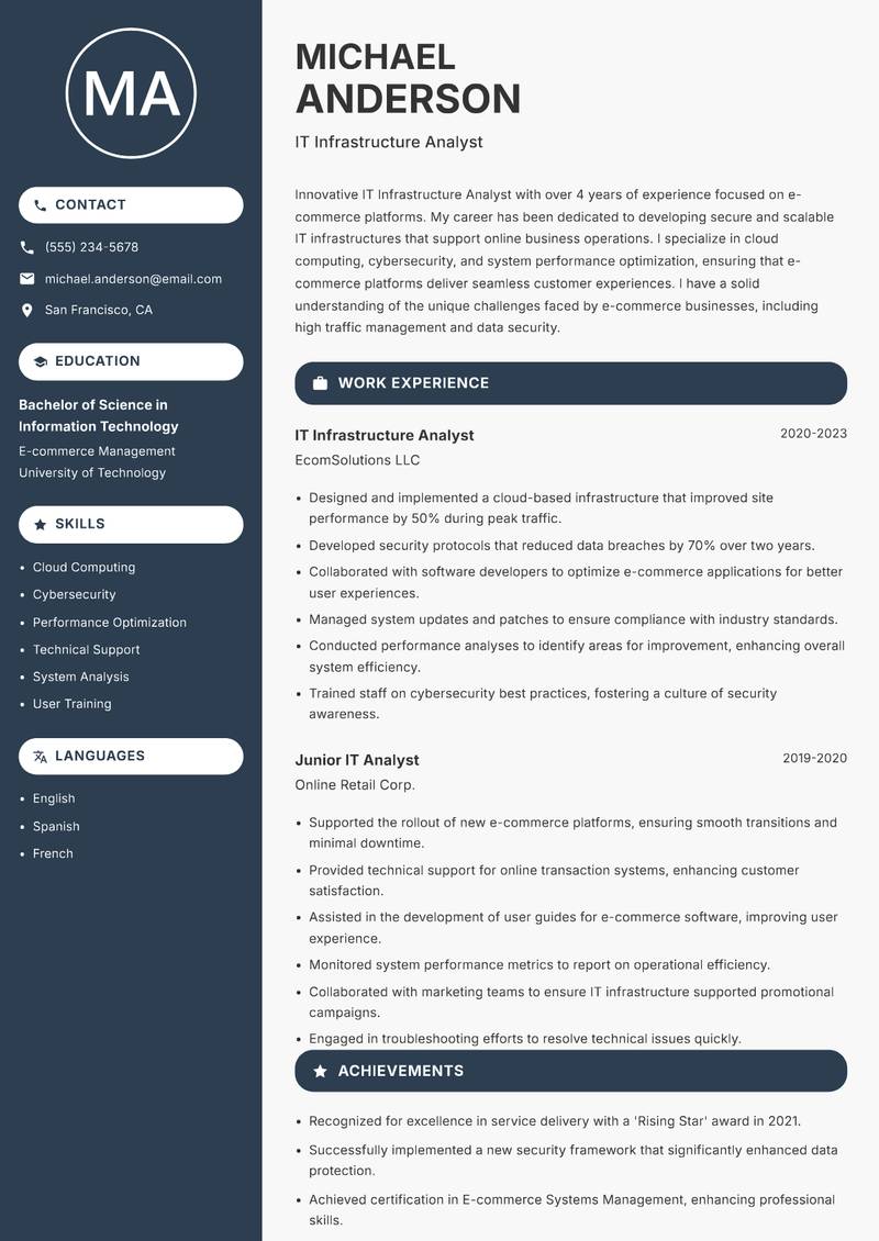 IT Infrastructure Analyst resume sample — IT Infrastructure Analyst focus