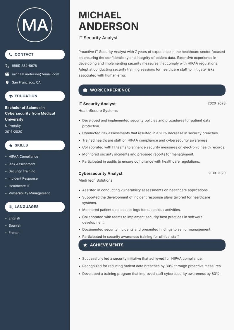 IT Security Analyst resume sample — IT Security Analyst focus