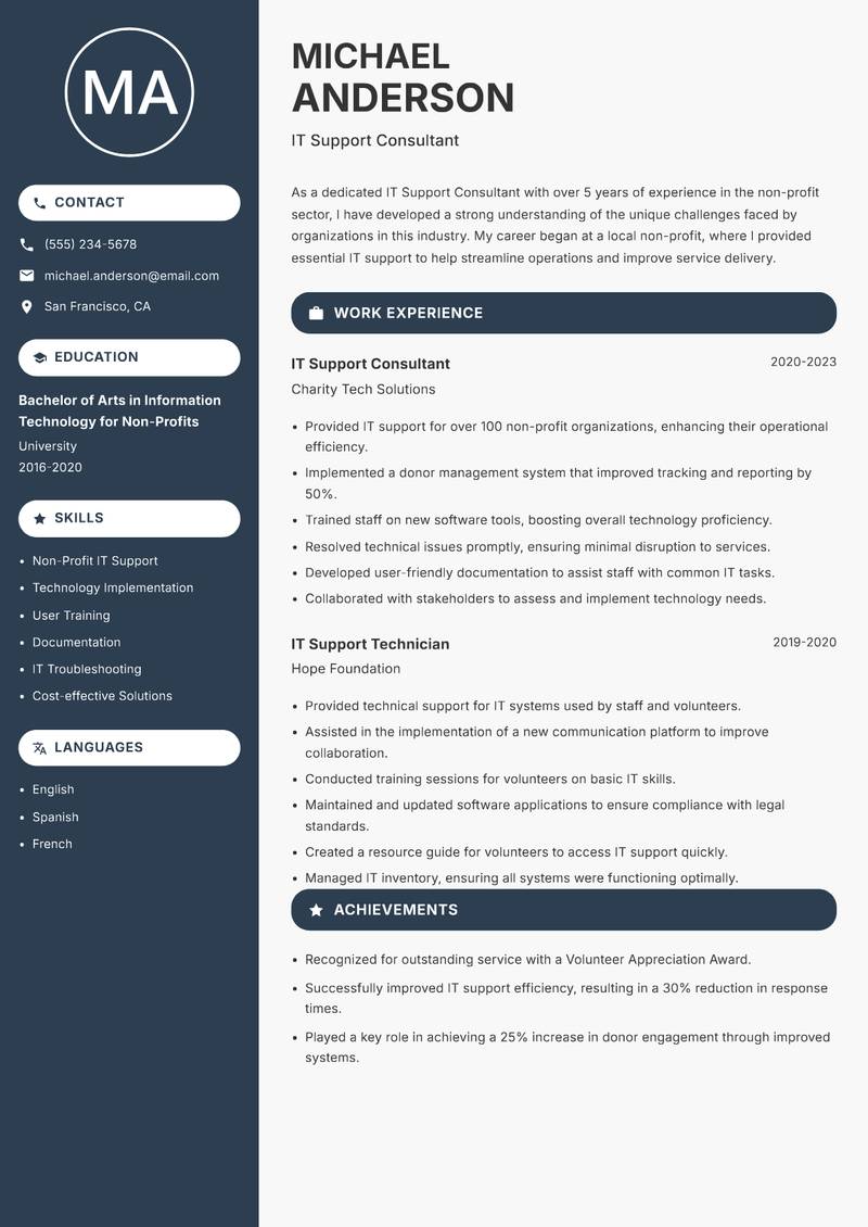 IT Support Consultant resume sample — IT Support Consultant focus