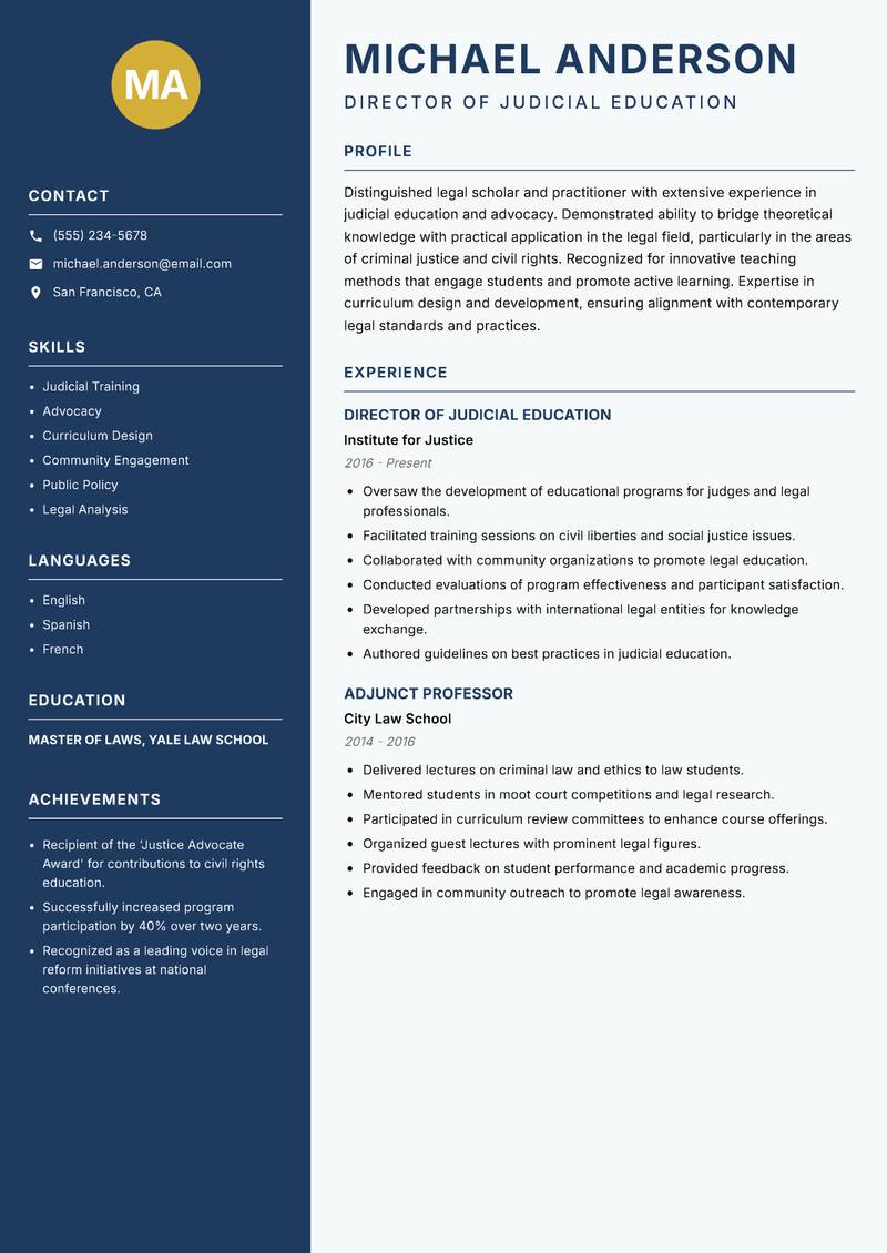 Judicial Academy Faculty resume sample — Director of Judicial Education focus
