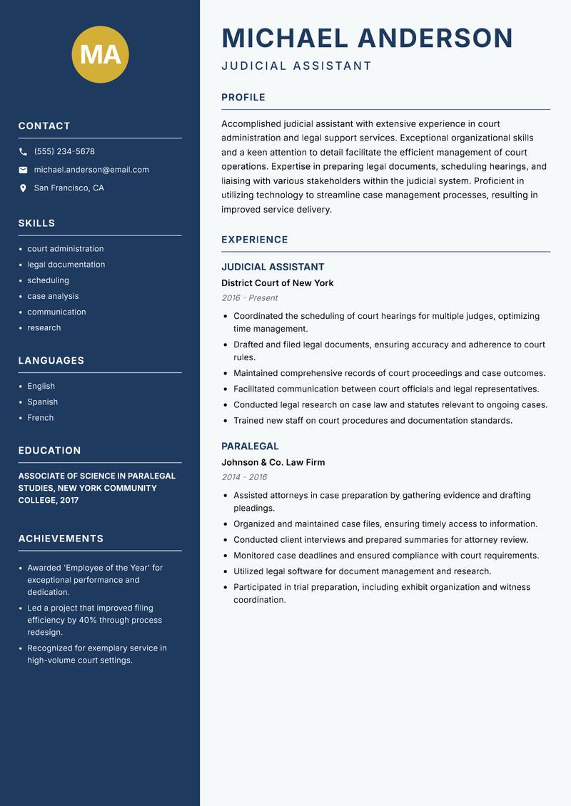 Judicial Assistant resume sample — Judicial Assistant focus