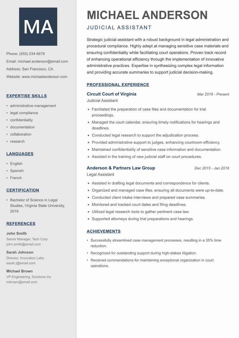 Judicial Assistant resume sample — Judicial Assistant focus