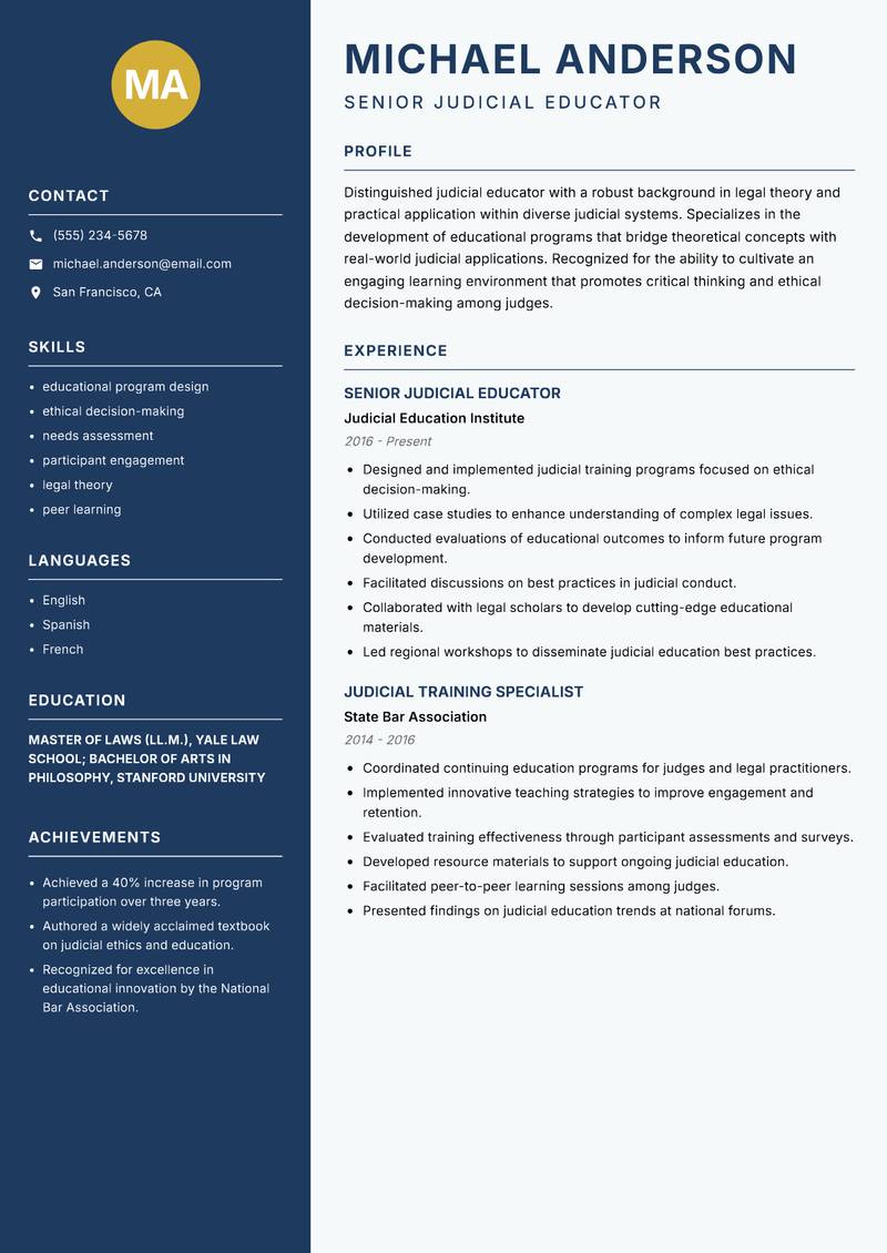 Judicial Educator resume sample — Senior Judicial Educator focus