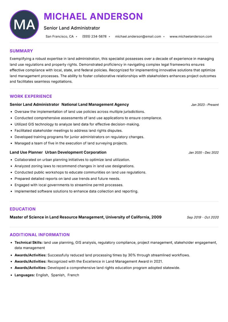 Land Administration Specialist resume example