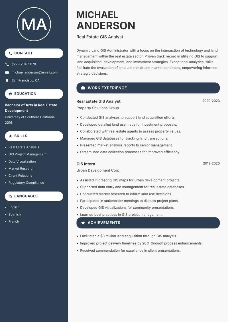 Land GIS Administrator resume sample — Real Estate GIS Analyst focus