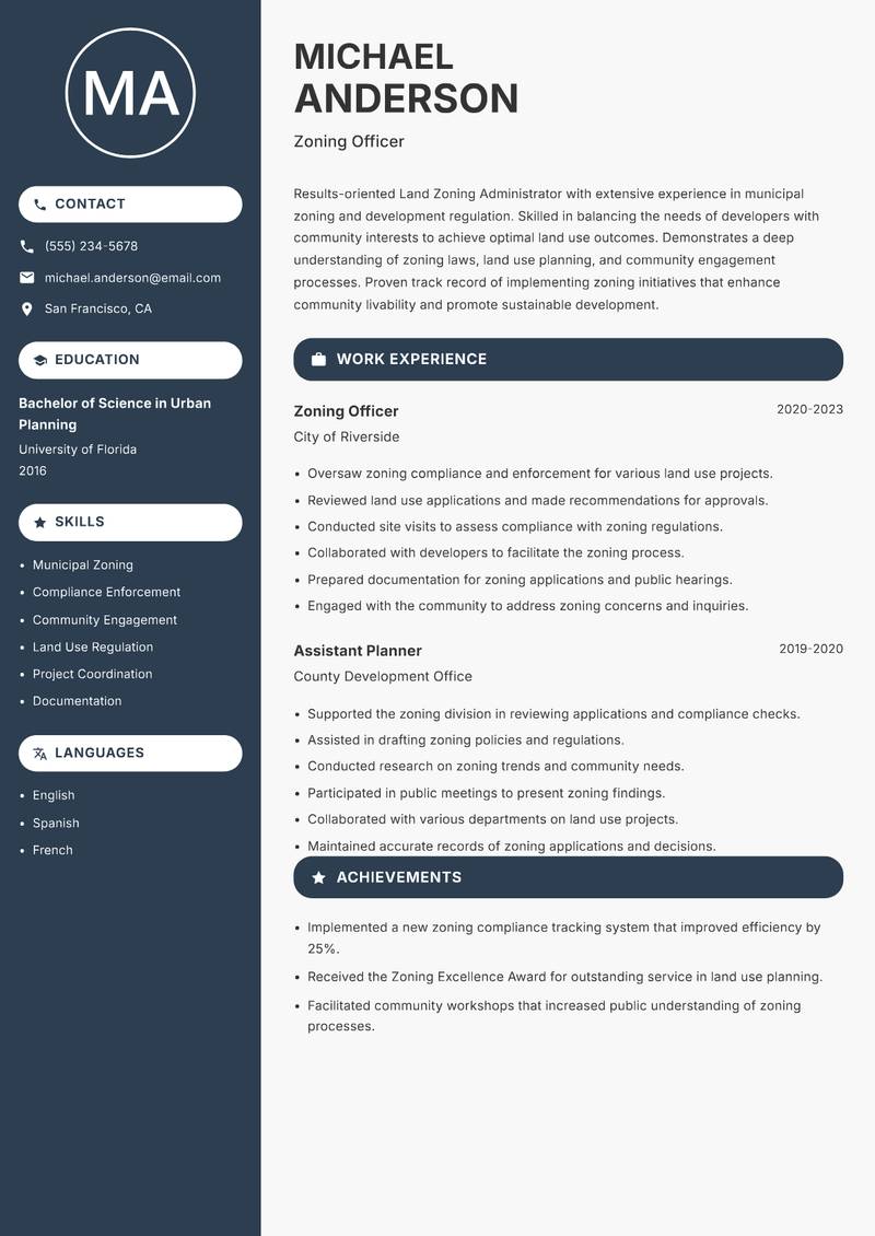 Land Zoning Administrator resume sample — Zoning Officer focus