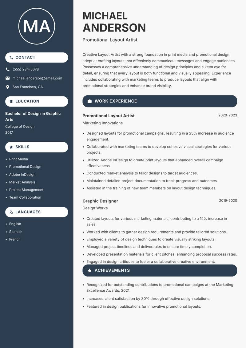Layout Artist resume sample — Promotional Layout Artist focus