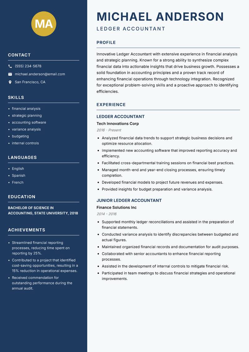 Ledger Accountant resume sample — Ledger Accountant focus