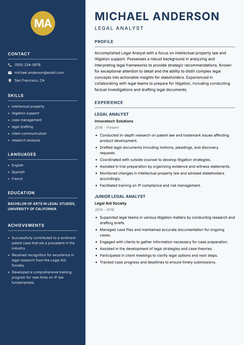 Legal Analyst resume sample — Legal Analyst focus