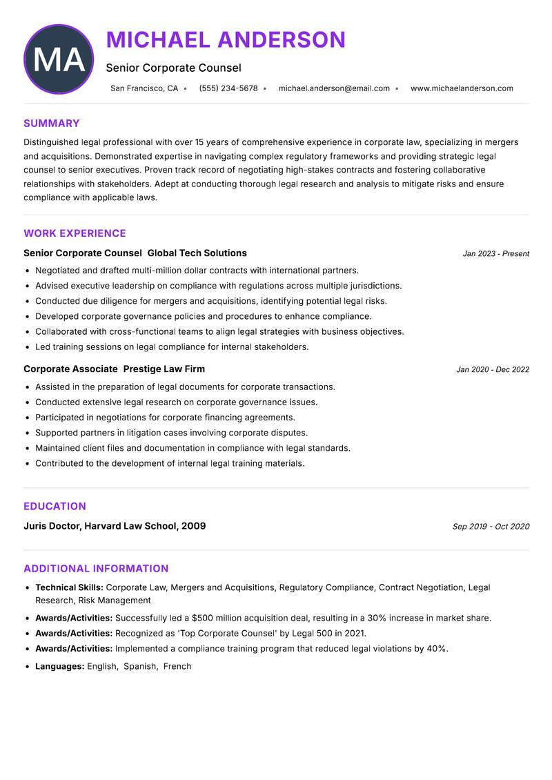 Legal Professional resume example