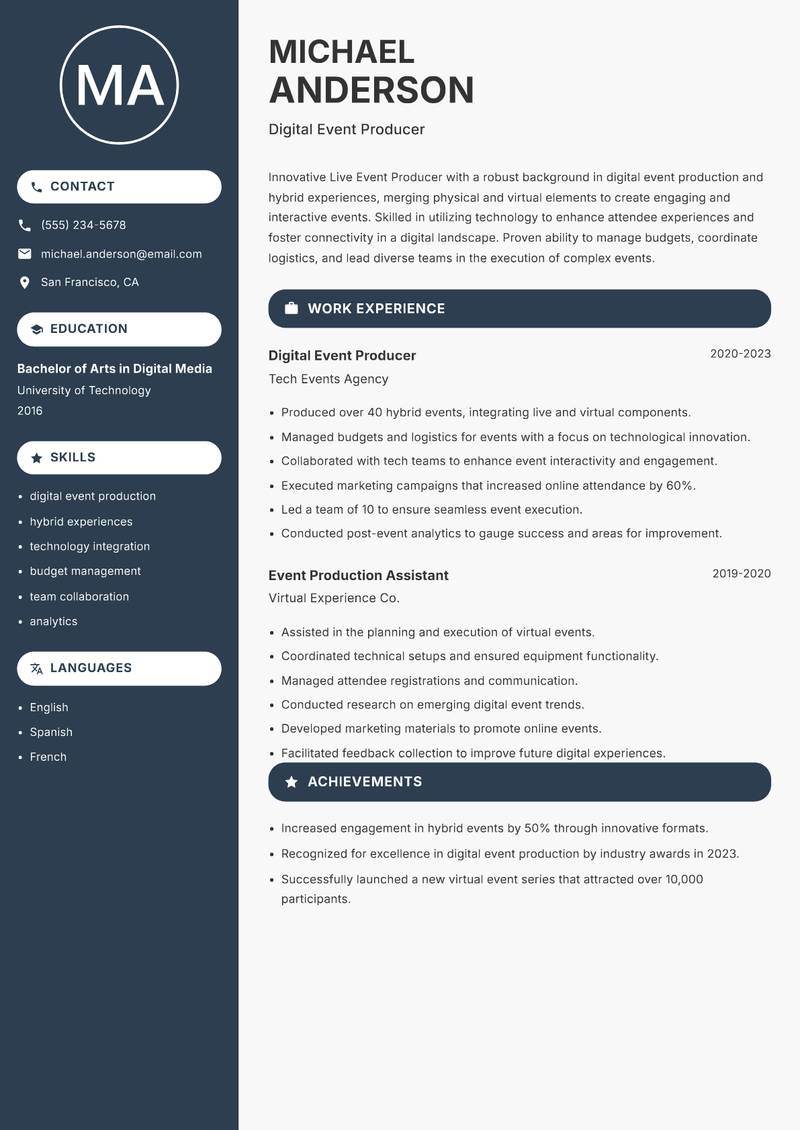 Live Event Producer resume sample — Digital Event Producer focus