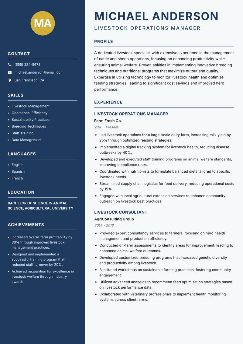 Livestock Specialist resume sample — Livestock Operations Manager focus