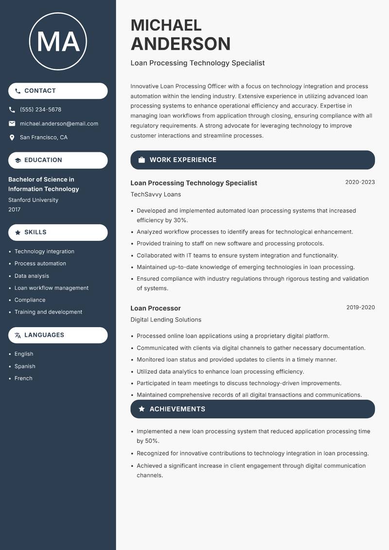 Loan Processing Officer resume sample — Loan Processing Technology Specialist focus