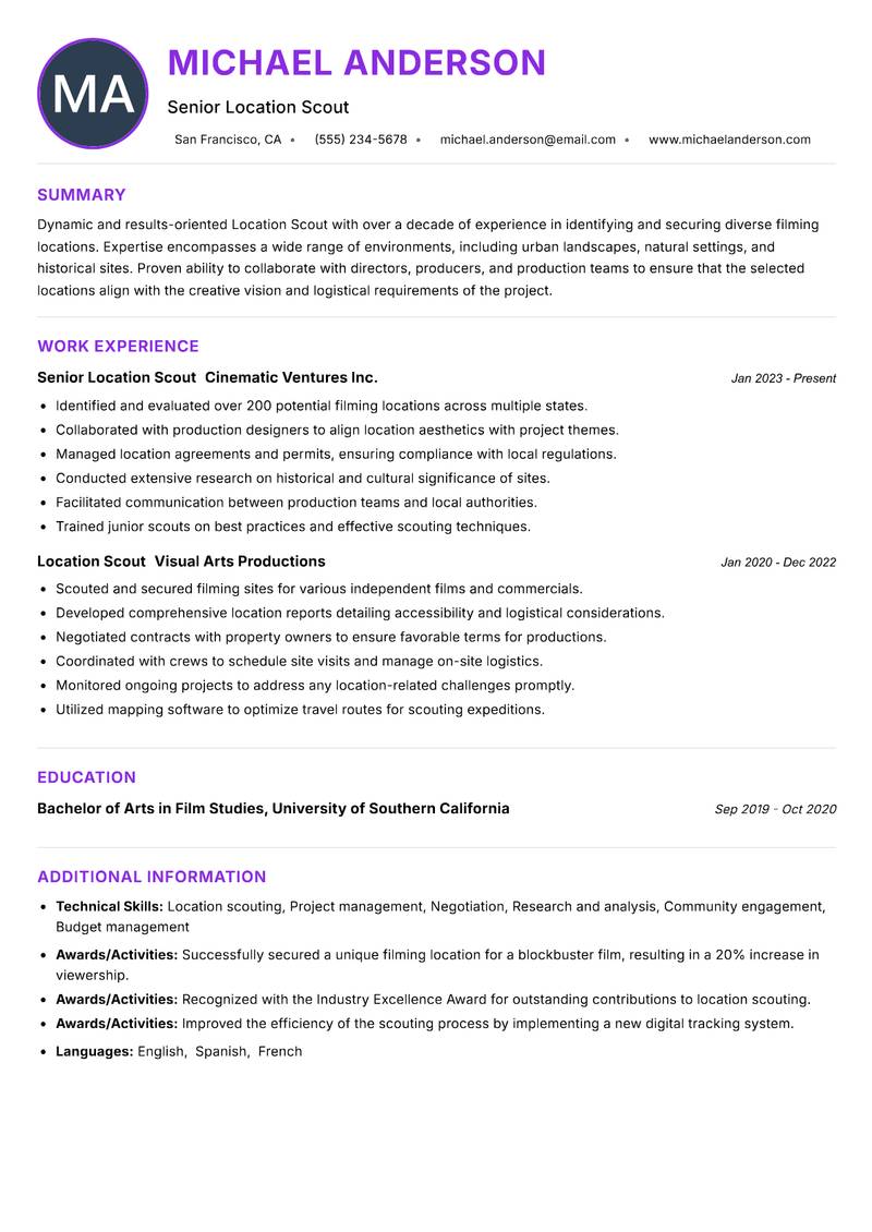 Location Scout resume example