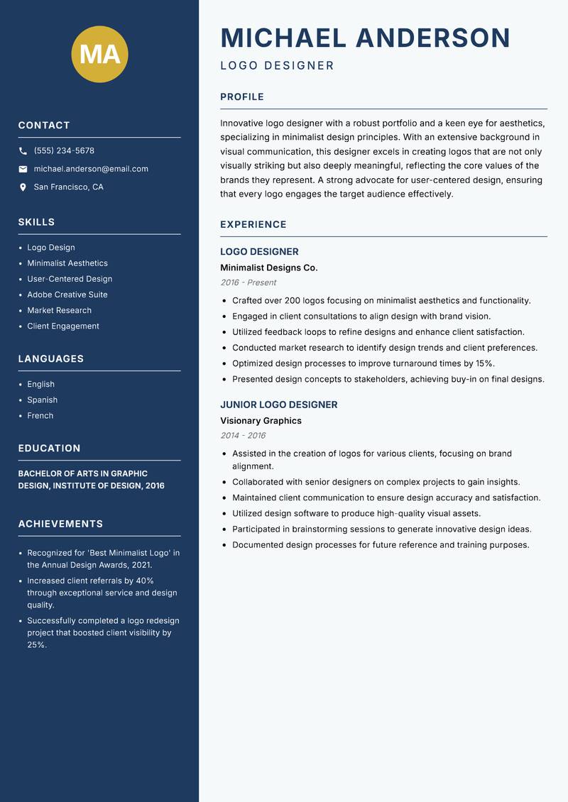 Logo Designer resume sample — Logo Designer focus