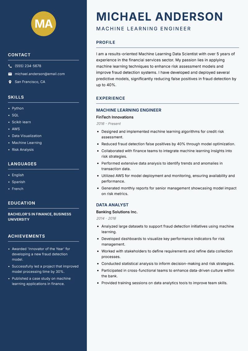 Machine Learning Data Scientist resume sample — Machine Learning Engineer focus